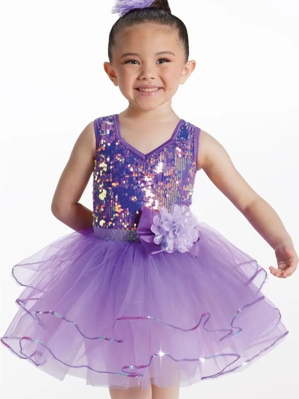 Weissman Purple Sequin Tutu Dress with Flower Accent